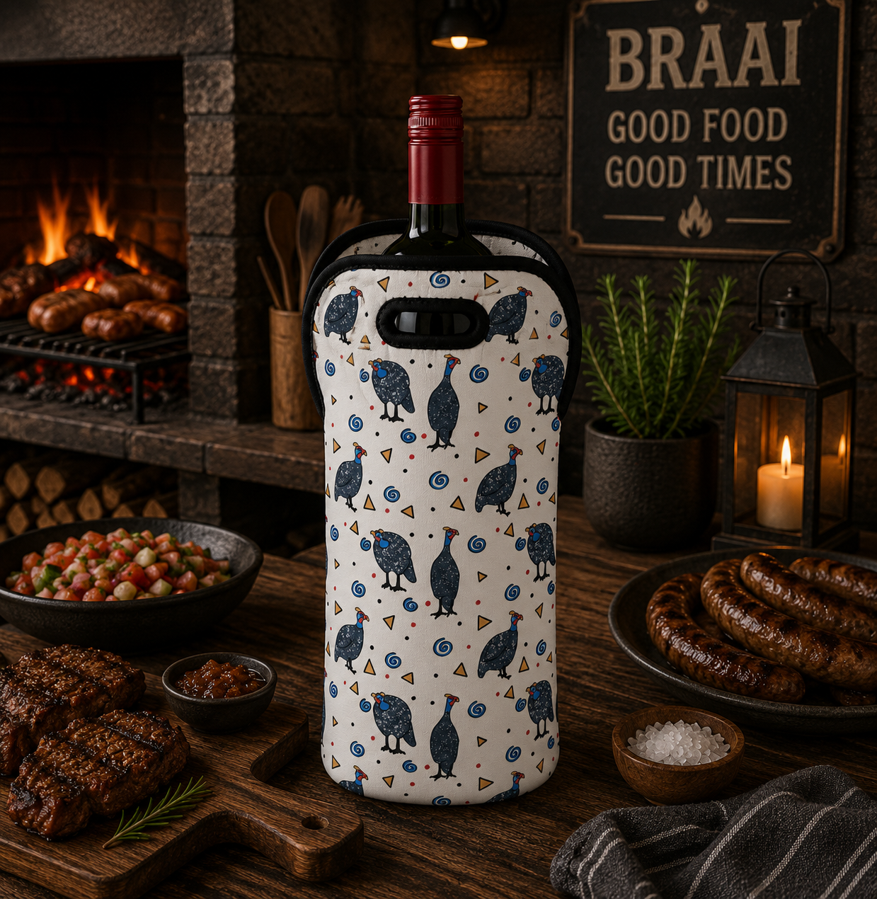 Guinea Fowl Pattern Wine Tote Bag