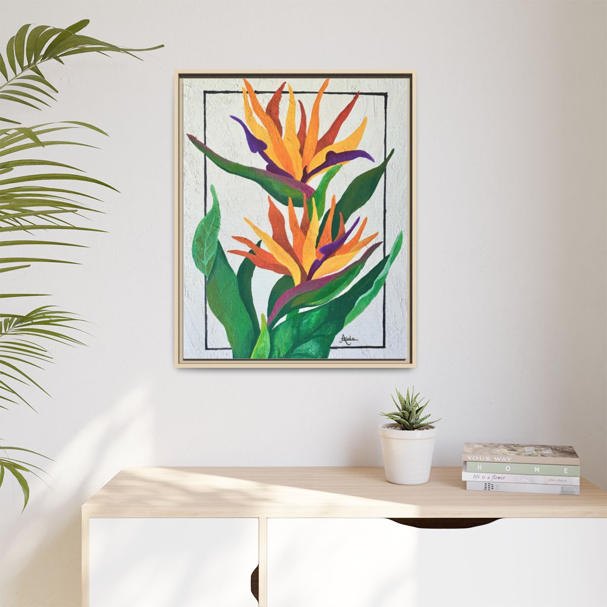 Bird of Paradise Print on Matte Canvas, Framed (Multi-color)