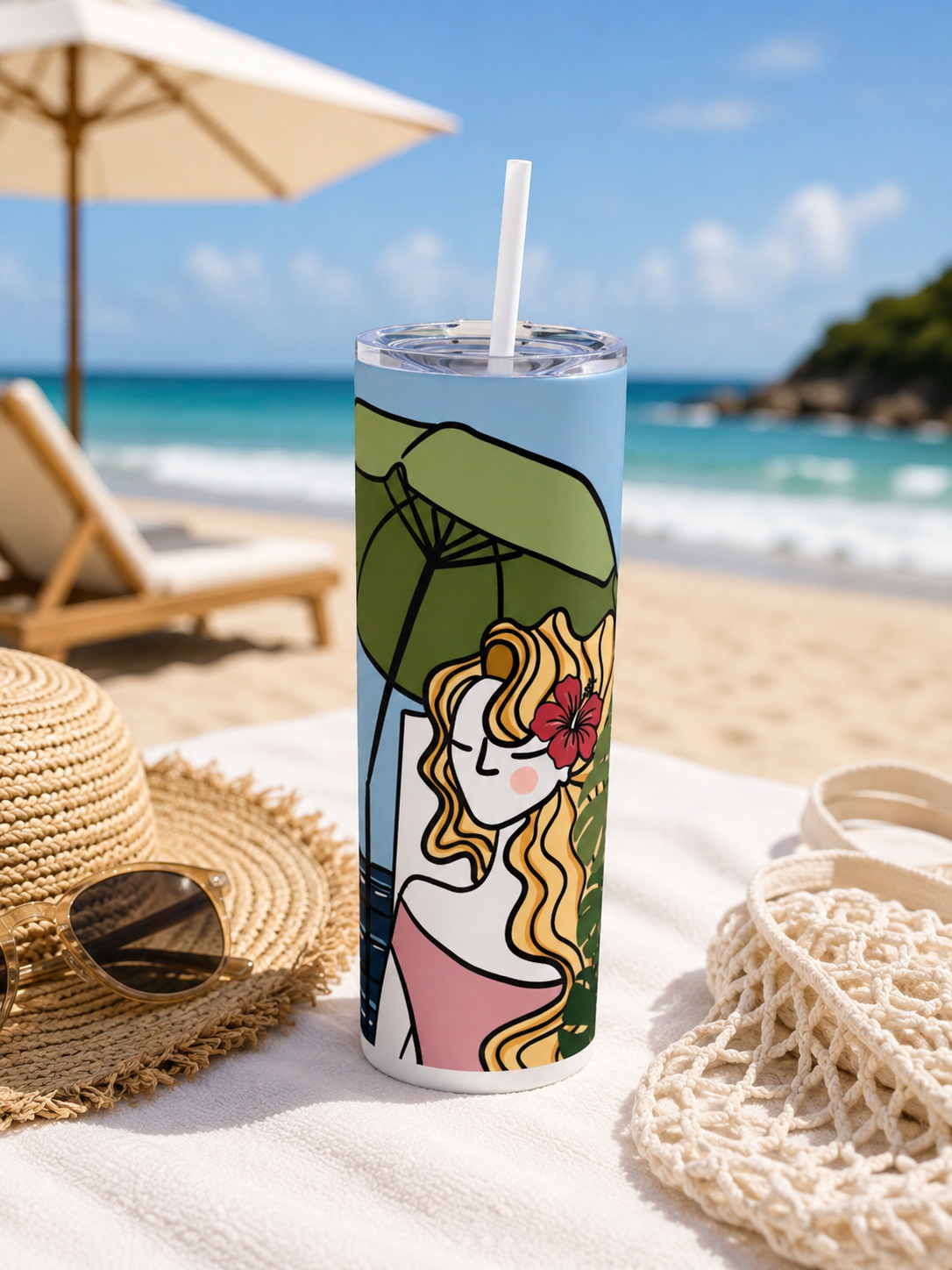Quiet Mind Vacation Collection Skinny Tumbler with Straw, 20oz