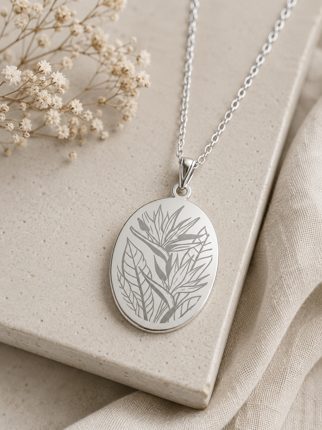 Birds of Paradise Oval Pendant