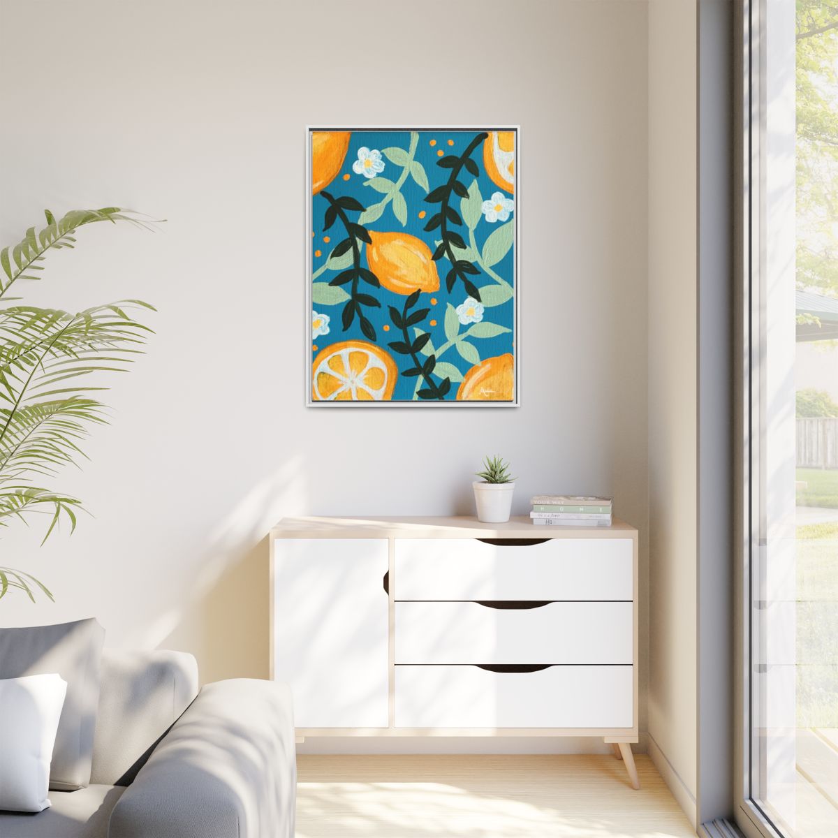 Lemons Print on Matte Canvas, Framed